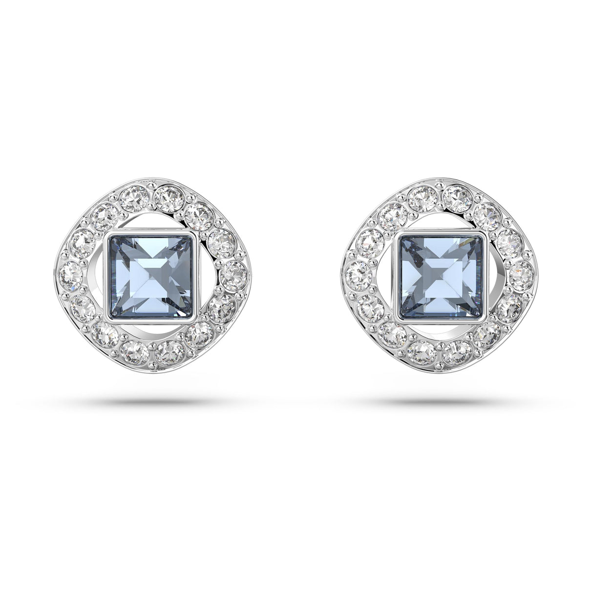 Swarovski Una Angelic Stud Earrings, Square Cut, Cool Blue Crystals, Rhodium Finish