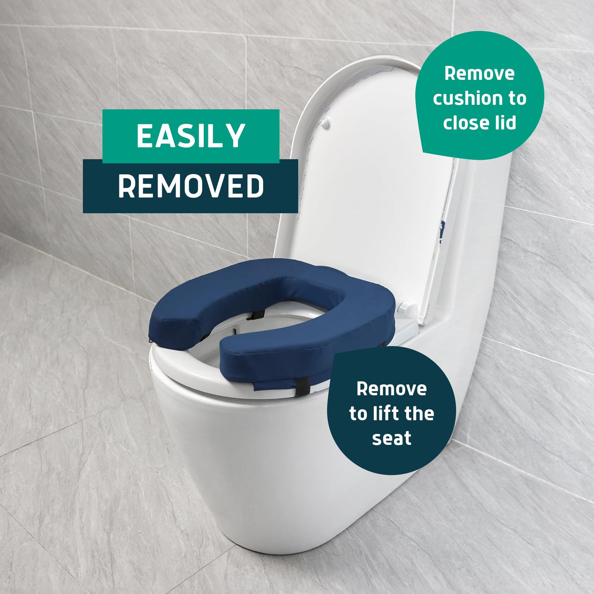 Lunderg Toilet Seat Riser for Seniors - Adds 2 inches - Universal Fit - FIRM Raised Toilet Seat Cushion with High-Density Foam for enhanced Comfort & Elevation. Post-Surgery Must Have (Blue)