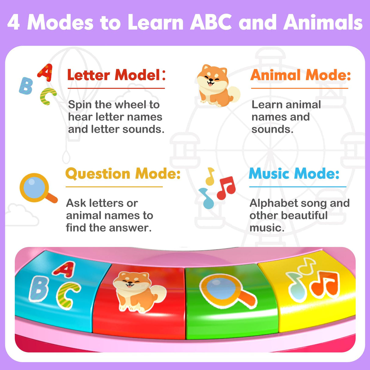 Toys for 1 2 3 Years Old Boys Girls, Musical Spin & Sing Alphabet Zoo with Lights & Sounds, Learning Educational Toys for Toddler 1-3, Christmas Birthday Gifts for Baby Kids Age 6-9-12-18 Months