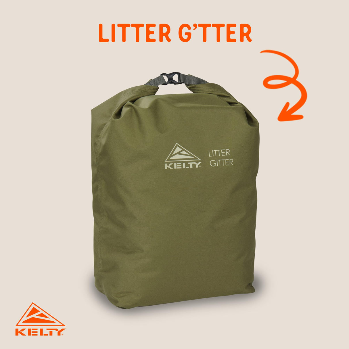 Kelty Litter G’tter Reusable Heavy Duty Garbage Bag and Carry Sack for Firewood, Cans, and Campsite Trash – Puncture + Water Resistant Fabric, Roll Top, 30L Capacity (Winter Moss)