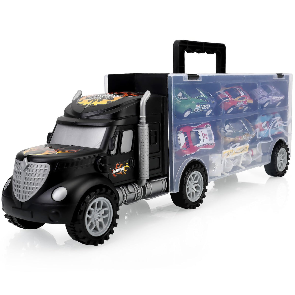 Toddler Toys for 3-4 Year Old Boys,Large Transport Cars Carrier Set Truck Toys with 12 Die cast Vehicles Truck Toys Cars,Ideal Christmas Easter Gifts Toys for Kids Age 3-7