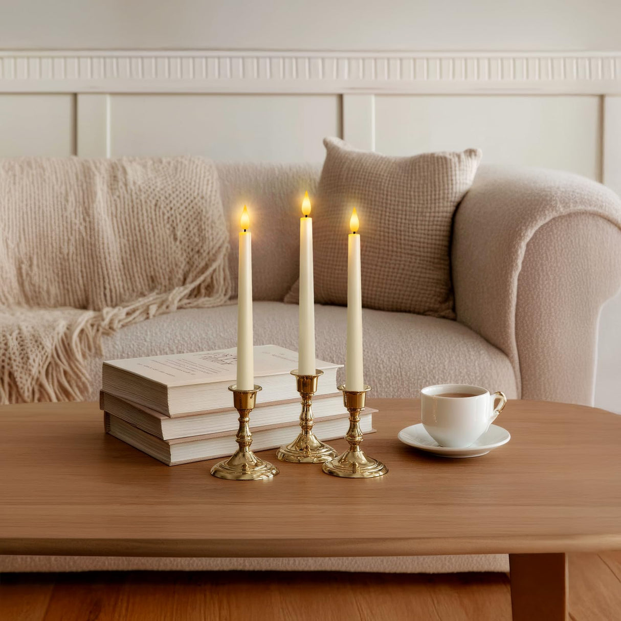 Meigic 12 Pcs Flameless Taper Candles with Remote, Timer, Plastic Battery Operated Window Candles, 9.6 Inches Ivory LED Candlesticks, for Halloween Christmas Home Decoration