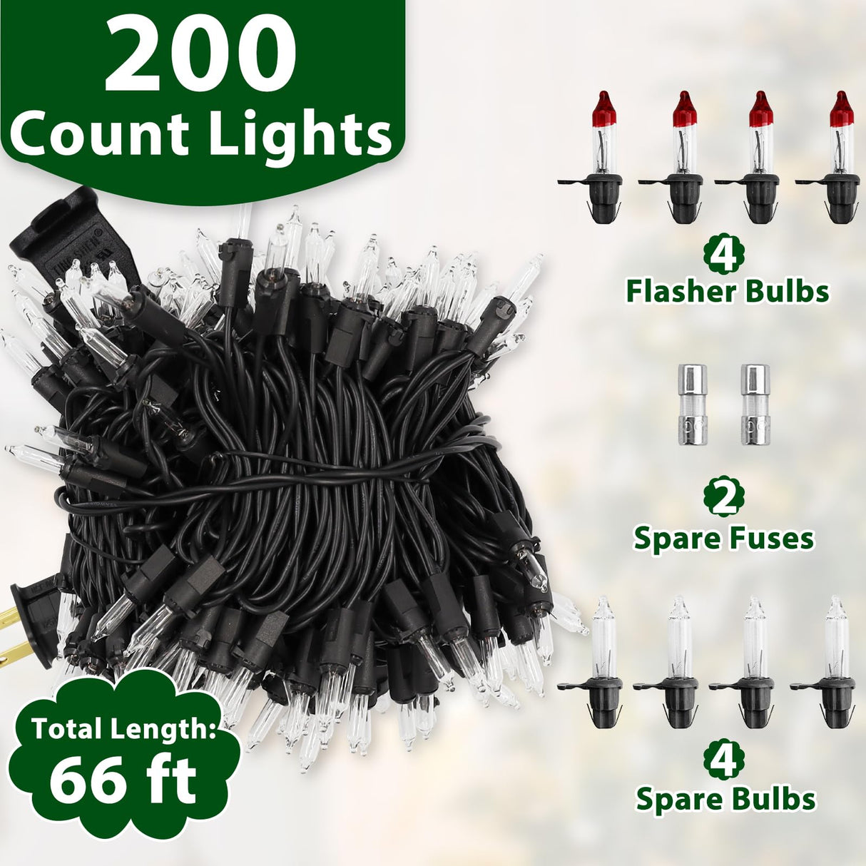 CXLHO Clear Christmas Lights 66FT 200 Incandescent Bulbs Warm White Mini Lights with Black Wire for Christmas Tree, Garland, Thanksgiving, Wedding, Party, Home, Indoor & Outdoor Festival Decoration