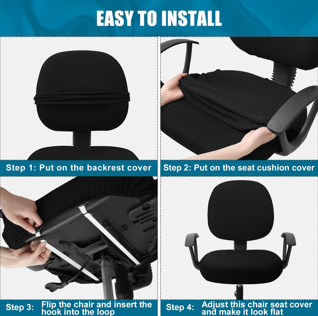 Smiry Stretch Jacquard Office Computer Chair Covers, Removable Washable Universal Desk Rotating Chair Slipcovers Protector, Seat + Backrest Cover, Black
