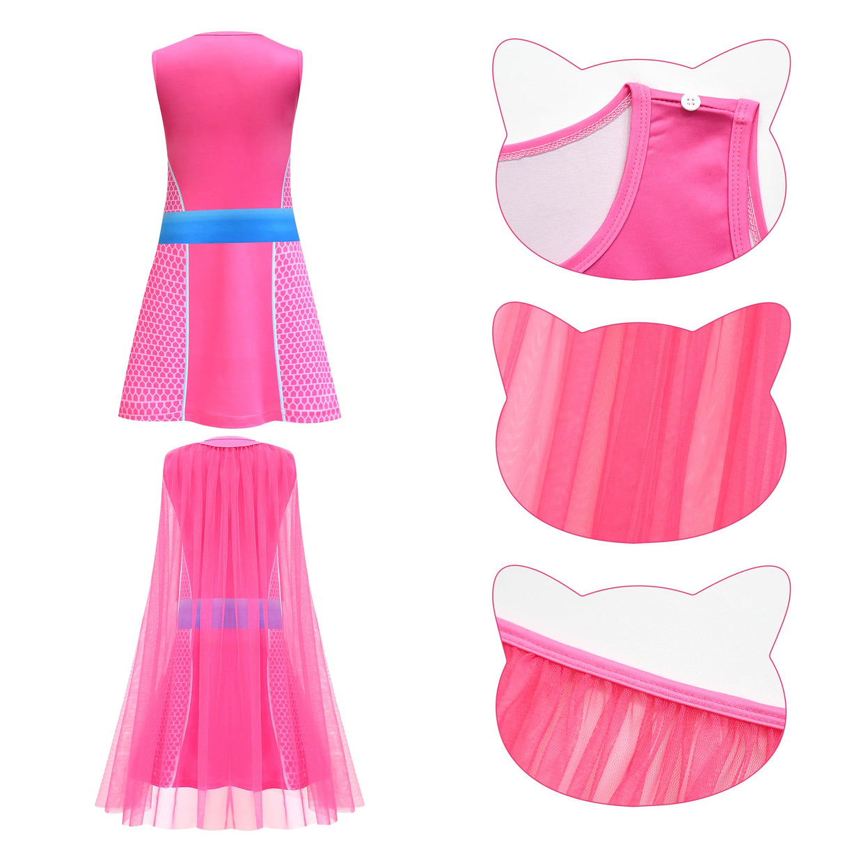 CheerfulChic Superhero Lace Cloak Dress With Headband Mask Birthday Halloween Christmas Costume For Kids(140cm) rose red