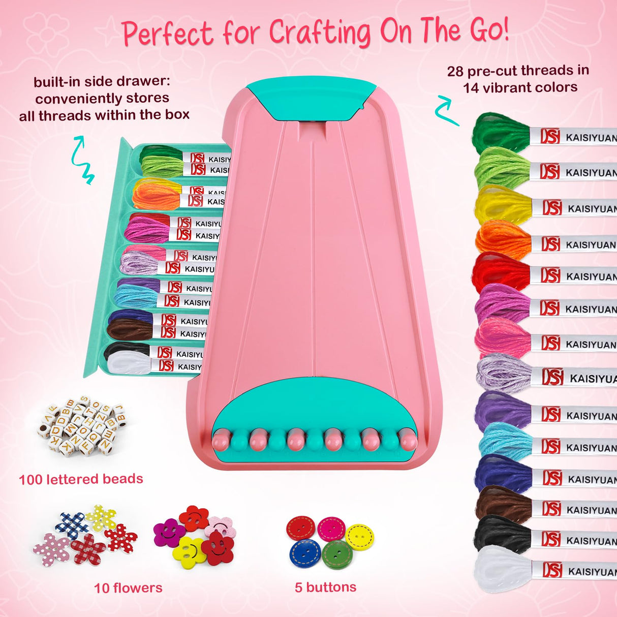 Bracelet Making Kit for Girls - Friendship Bracelet Kit - Christmas Gifts for Ages 6 7 8 9 10 11 12 Year Old Girl Birthday Gifts, Arts and Crafts for Kids Ages 8-12 Teen String Bracelets Maker Pink