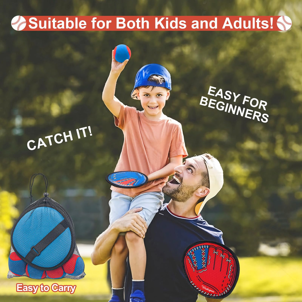 Toss and Catch Ball Game for Kids Ages 3-8 Boys Girls - 4 Paddles & 4 Balls