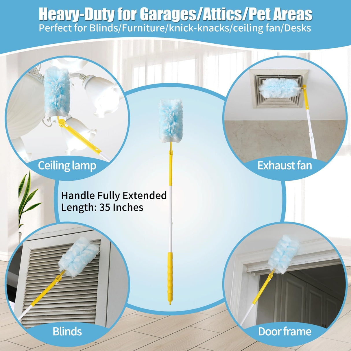 Senowi 40 Count 360° Heavy Duty Duster Refills Compatible with Swiffer,Large Size-Extra Thick Disposable Electrostatic Duster Refill with 1 Retractable Handle(35-inch Length Fully expanded)
