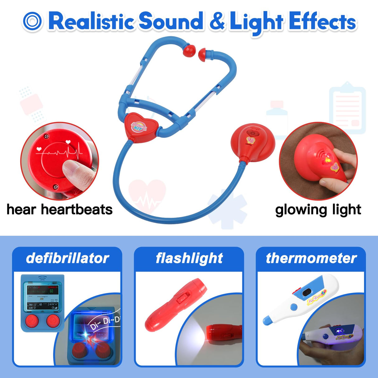 Phobby Doctor Kit for Toddlers 3 4 5, Kids Doctor Cart Play Set with Costume, Stethoscope and Medical Bag, Doctor Toy for Girls Boys Christmas Birthday Gift