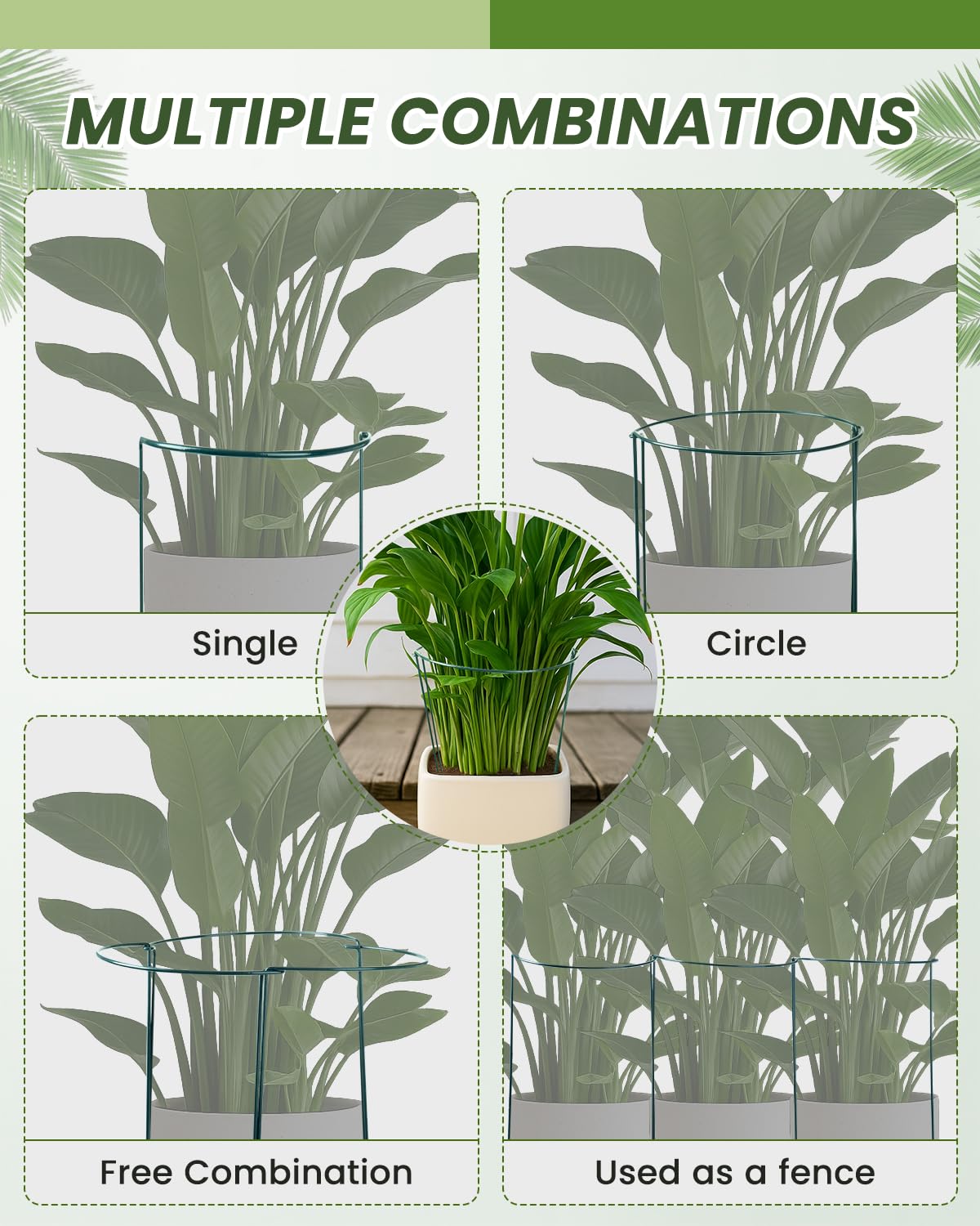 10-Pack Heavy-Duty Plant Support Stakes, Garden Sage 10" W x 16" H Half-Round Rust-Resistant Metal Garden Border & Climbing Plant Cage, Sturdy Ring Stake for Indoor/Outdoor Flowers, Vines, Vegetables