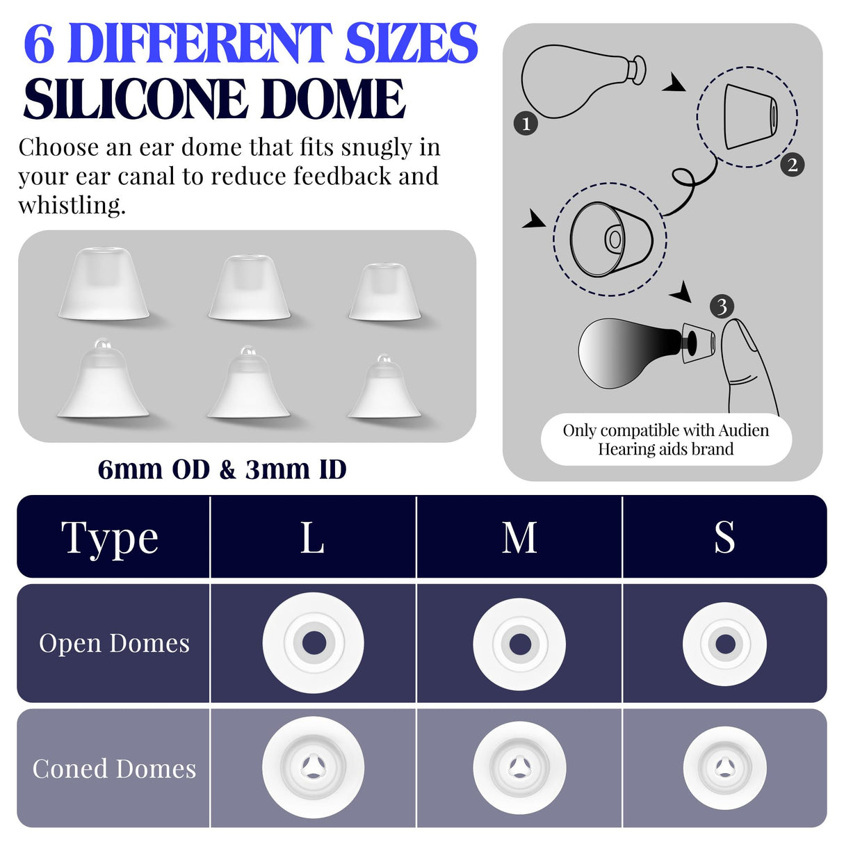 Wovnet Hearing Amplifier Cleaning Tools, Compatible with Audien Hearing Aid Kit Includes 6 Sizes Silicone Dome, Cleaning Brush with Screwdriver Wax Guards Filter and Carrying Case(11 Pcs)