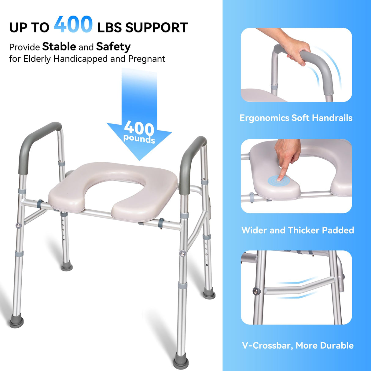 LimLuc Raised Toilet Seat with Handles, Width and Height Adjustable Commode Chair for Toilet with Arms and Widen Seat, Up to 400lbs, Raised Toilet Seat for Seniors, Handicap, Pregnant, Fits Any Toilet