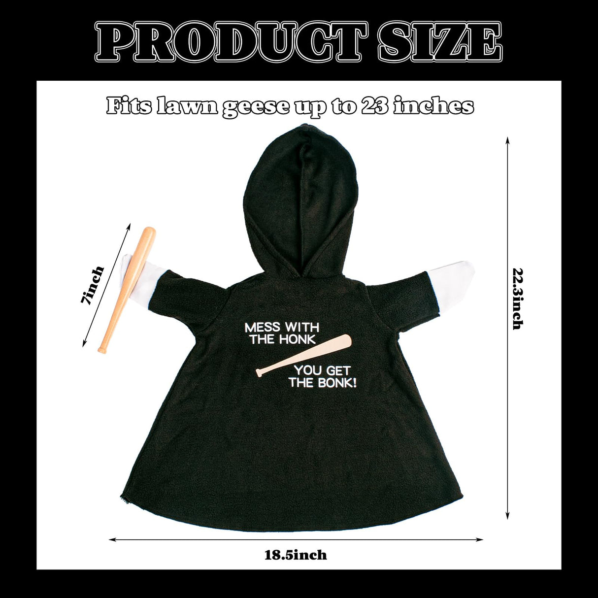 CAMDUCK Porch Goose Outfit Hoodie Mess with The Honk You Get The Bonk Baseball Goose Clothes with Wood Bat Warning Porch Sign for Plastic Cement Goose Statue Garden Lawn Yard Patio Outdoor Decor