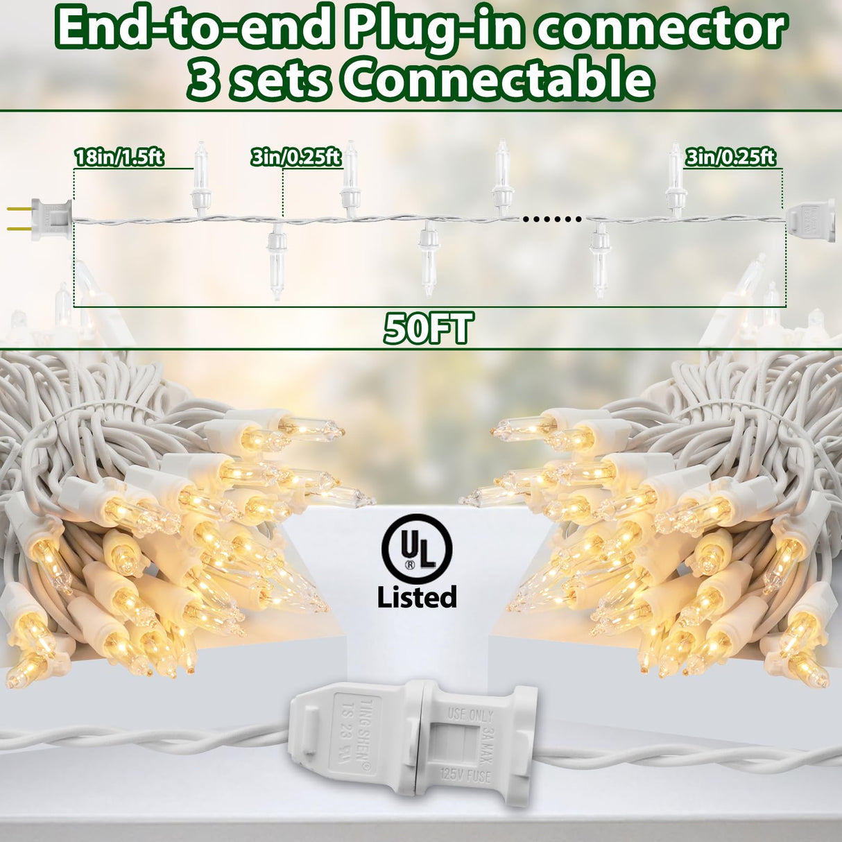 CXLHO Clear Christmas Lights 50FT 200 Incandescent Bulbs Warm White Mini Lights with White Wire for Christmas Tree, Garland, Thanksgiving, Wedding, Party, Home, Indoor & Outdoor Festival Decoration