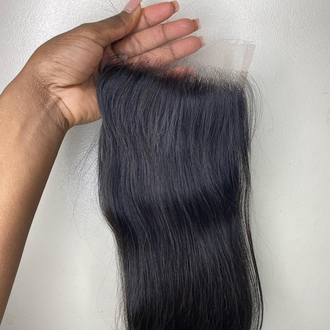 BEEOS 5x5 Skinlike Real HD Lace Closure Only, Pre-plucked Straight Human Hair Closure 0.10mm Ultra-thin Melted Invisible Swiss Lace Small Single Knot 16 Inch