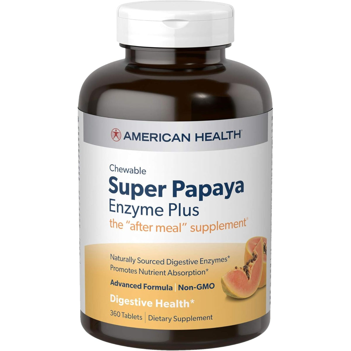 American Health Super Papaya Enzyme Plus Chewable Tablets, 360 Count