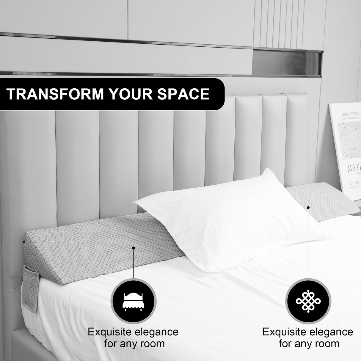 Rormcheny King Bed Wedge Pillow Headboard Gap,Wedge Pillow Headboard/Bed Gap Filler,Fill The Gap (0-8") (Gray, 76"x10"x6")