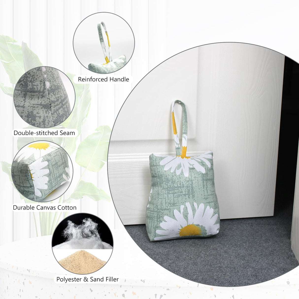 CERAYOU Cute Decorative Weighted Door Stopper, Trapezium Fabric Door Stop with Handle Heavy Duty Door Floor Stop for Home Office Bedroom Living Room