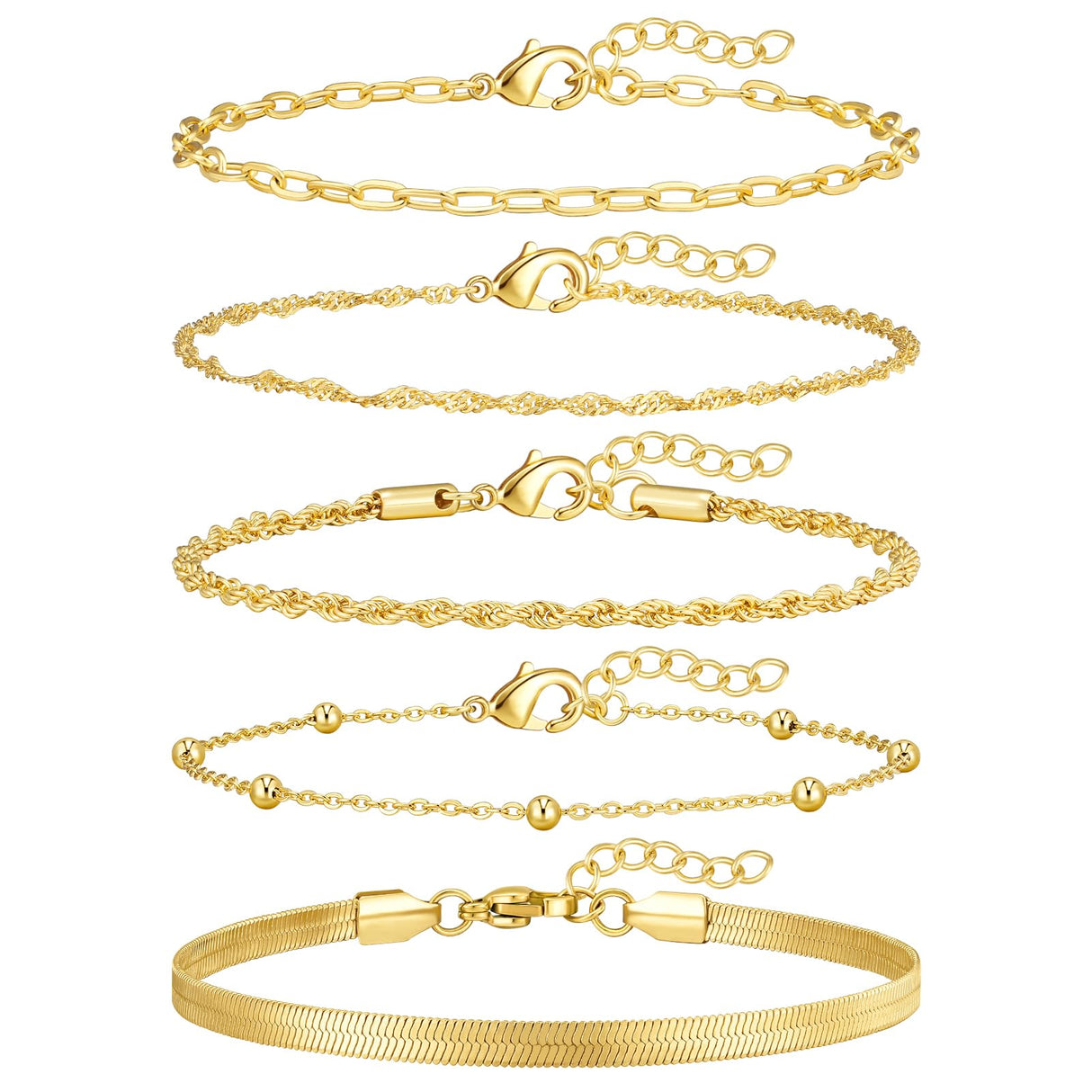 adoyi Gold Bracelets for Women, 14K Gold Plated Stackable Bracelet Stack Set Adjustable Charm Paperclip Chain Cuban Link Layered Waterproof Jewelry Sets Gifts for Womens 6.5 Inch