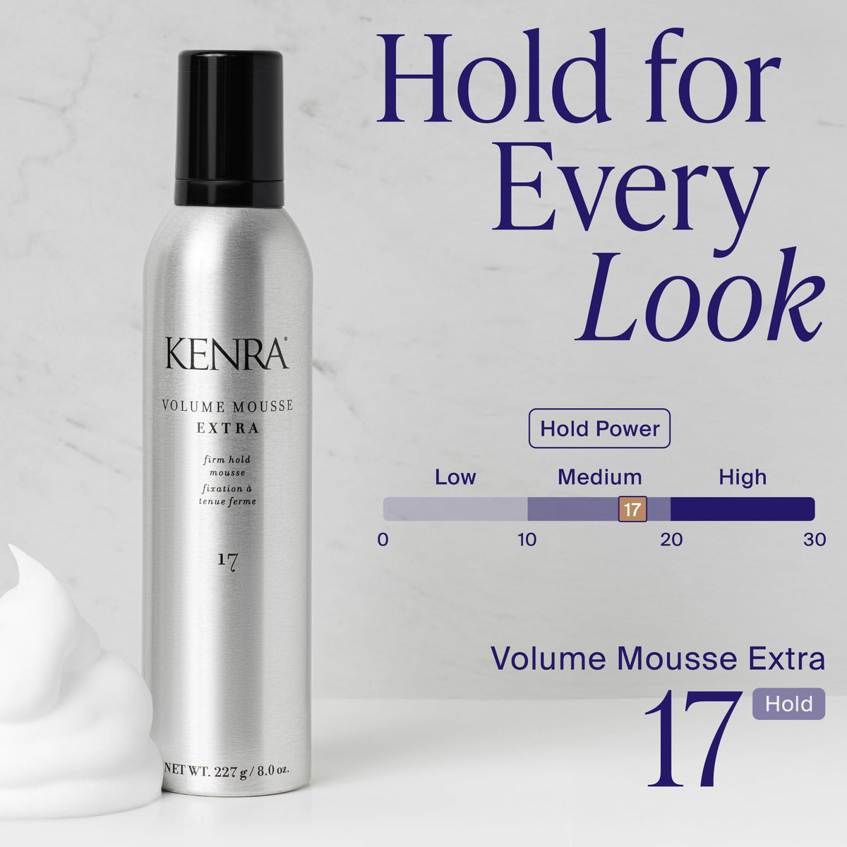 Kenra Volume Mousse Extra 17 | Firm Hold Mousse | Non-drying, Non-flaking Lightweight Formula | Tames Frizz & Conditions |Thermal Protection up to 450F| All Hair Types | 8 oz