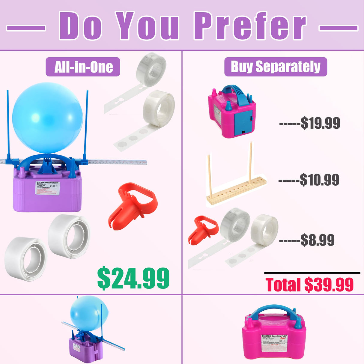 Party Zealot Electric Balloon Inflator Dual Nozzles with Balloon Sizer Air Pump US Standard Plug for Arch, Column Stand, Birthday, Wedding, Christmas, Graduation Party, and Party Decorations