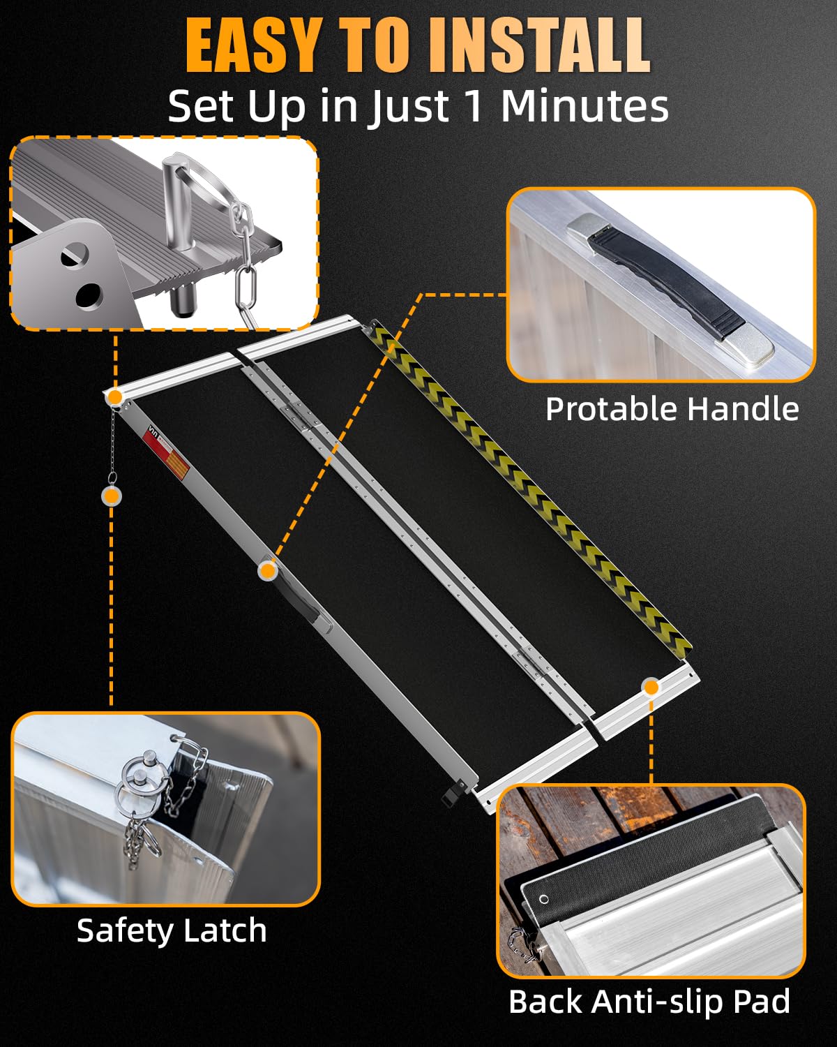 VNN Portable Wheelchair Ramp 4FT, Non-Slip Aluminum Folding Handicap Ramp, Door Threshold Wheelchair Ramps for Home, Wheel Chair Ramp for Home Steps, Scooter Ramp, Doorways