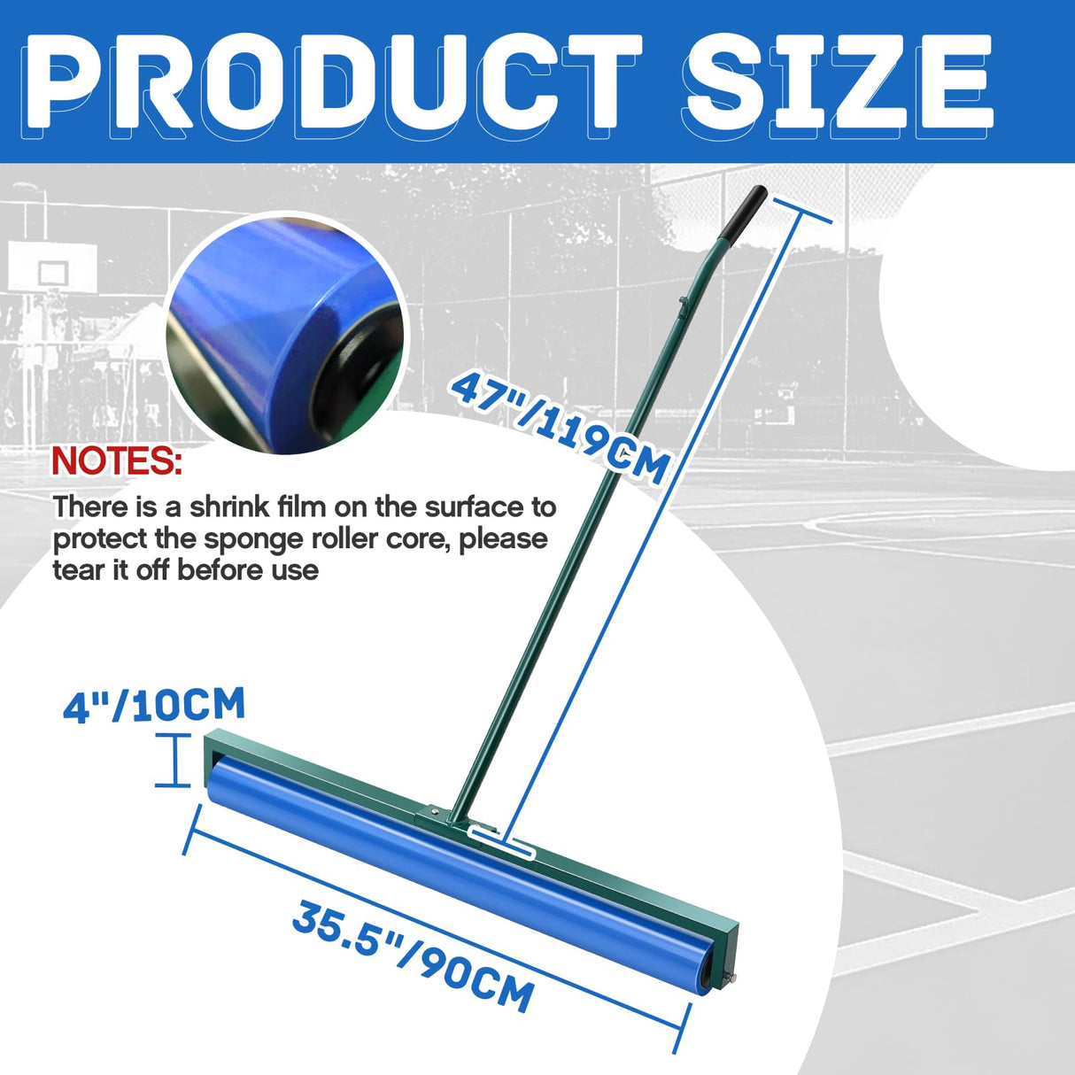 Suclain Tennis Court Squeegee 36 Inch PVA Foam Tennis Sponge Roller Lightweight Removes Water Quickly Clear Floors Tool for Tennis Basketball Sports Courts Garages(Blue,1pcs)