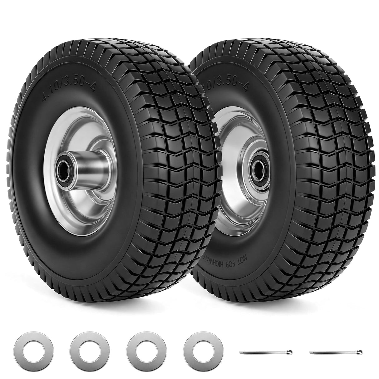 RRQ 4.10/3.50-4 Flat Free Tire and Wheel, 10" Heavy Duty Solid Tire, 2 Pack