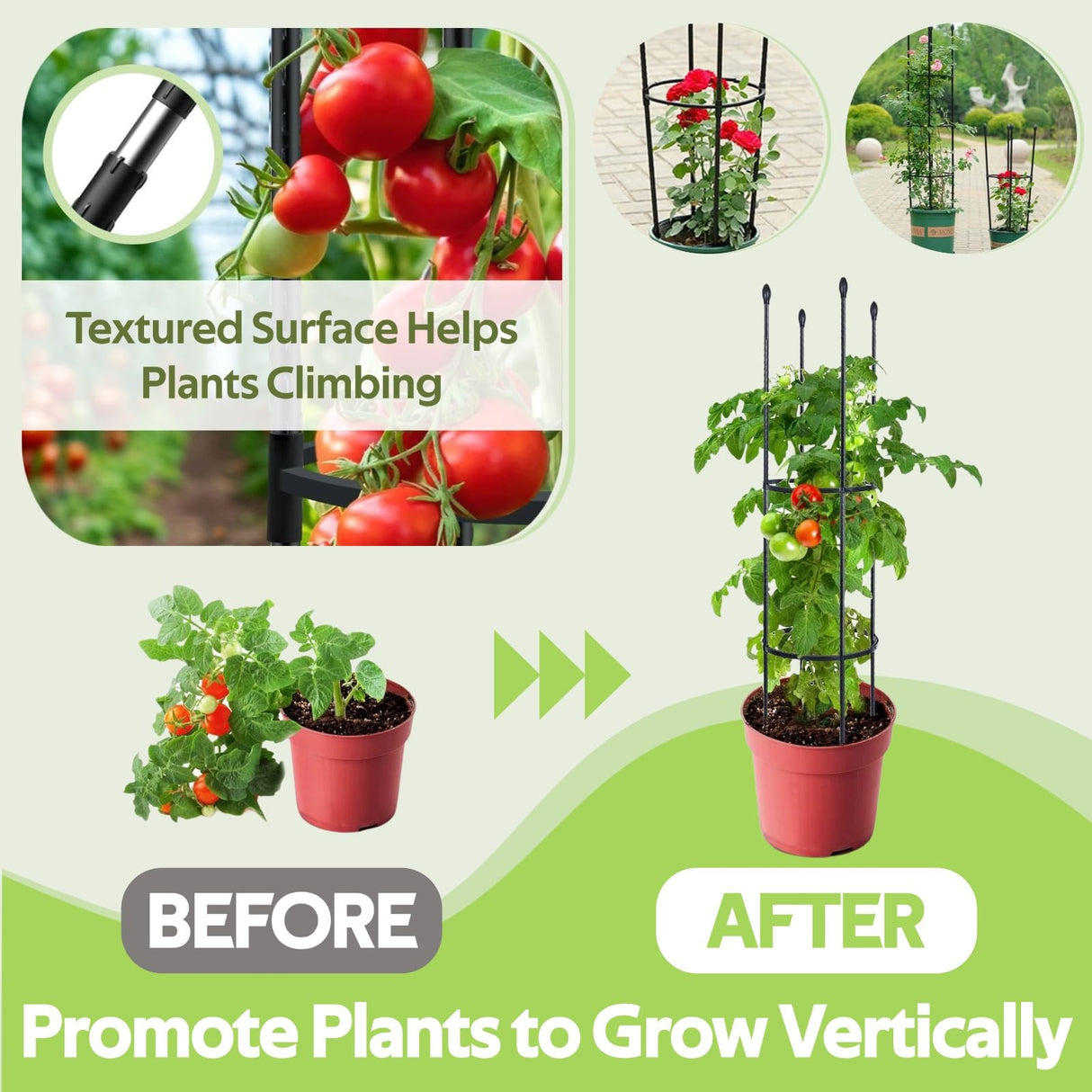 2 Pack Tomato Cages for Garden - Heavy Duty Tomato Trellis for Climbing Plants Outdoor & Indoor - 63 Inch Adjustable Tall Plant Cage & Support Garden Stakes for Pots Vegetables Flowers Fruits Vines