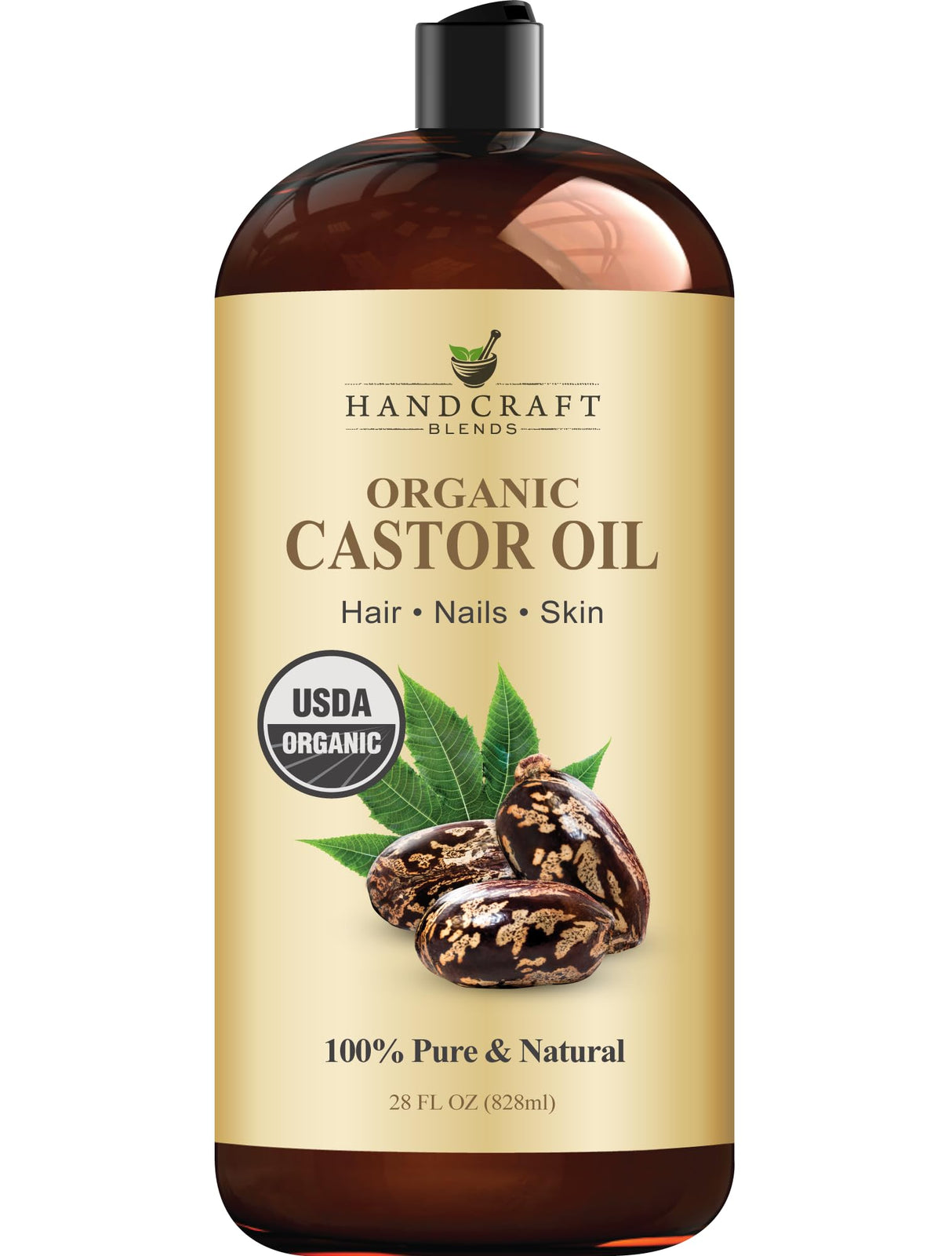 Handcraft Blends Organic Castor Oil - 28 Fl Oz - 100% Pure and Natural - Premium Grade Carrier Oil for Hair Growth, Eyelashes and Eyebrows - Hair and Body - Expeller-Pressed & Hexane-Free