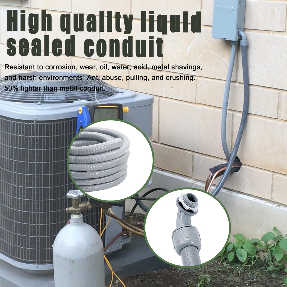 Feotech Liquid-Tight Conduit and Connector Kit - 1/2 Inch 25 FT Non Metallic Liquid Tight Electrical Conduit with 5 Straight and 5 Angle Fittings
