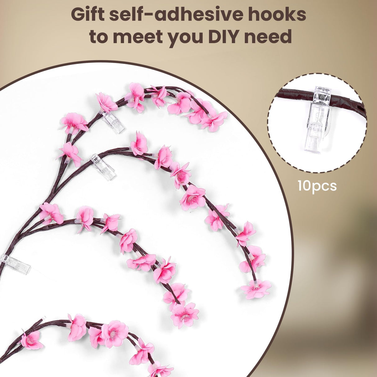 Cherry LED Tree Branch Lights for Wall, Cherry Blossom Willow Vine Twig Decor Garland with 72 LED Lights and Remote,8 Lighting Modes,Christmas Decorations Indoor for Home Wall Door Window (63inch)