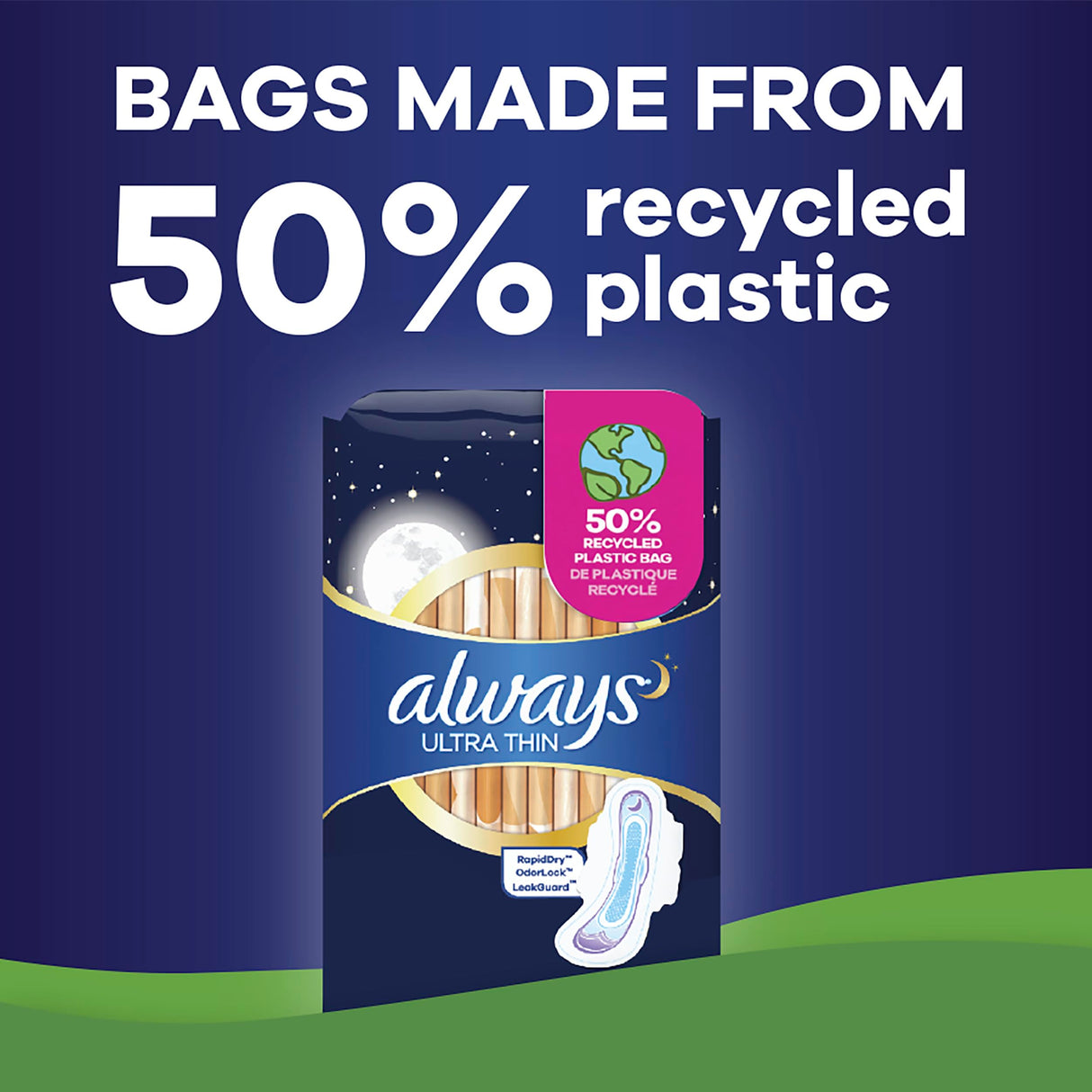 Always Ultra Thin Overnight Pads with Wings, Size 4, Overnight, 96 Count