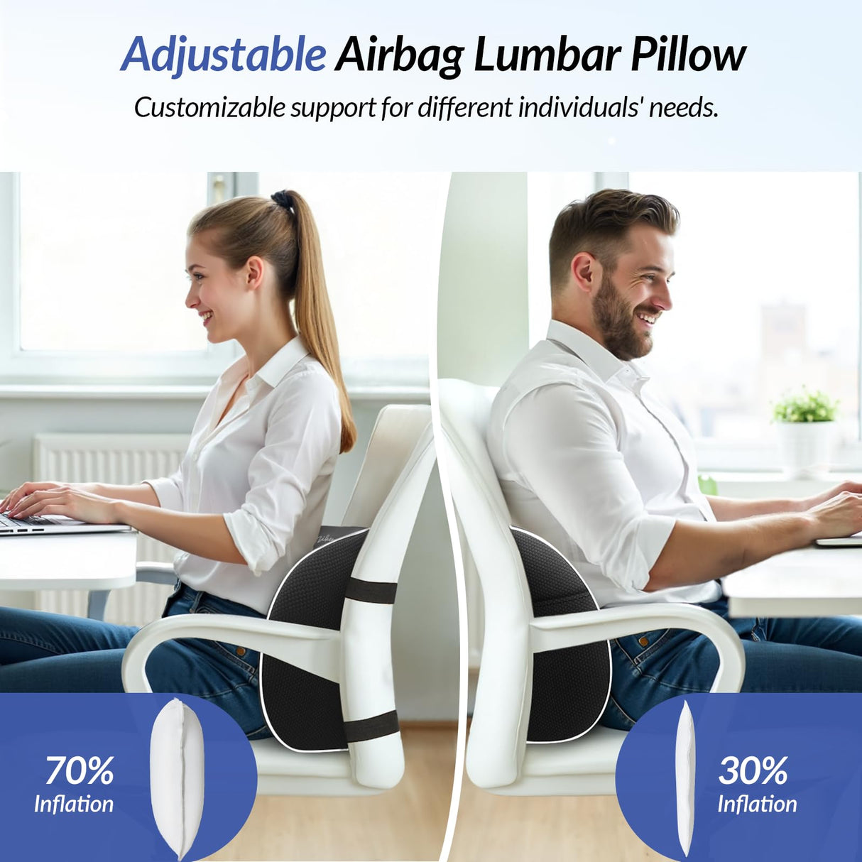 ZIKEE Lumbar Support Pillow for Office Chair and Car Seat with Aribag Design, Adjustable Back Support Lumbar Pillow with Memory Foam for Lower Back Pain Relief & Improved Posture, Dual-Strap Design