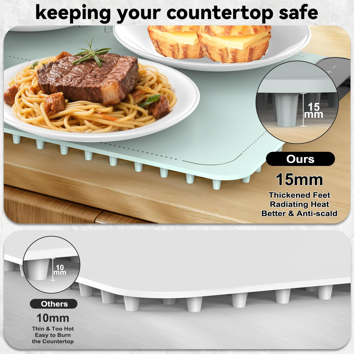 Electric Food Warming Mat with 9 Temperature Settings, Quick Heating Pad, Auto-Off Timer, Portable Silicone Food Warmer for Parties and Buffets
