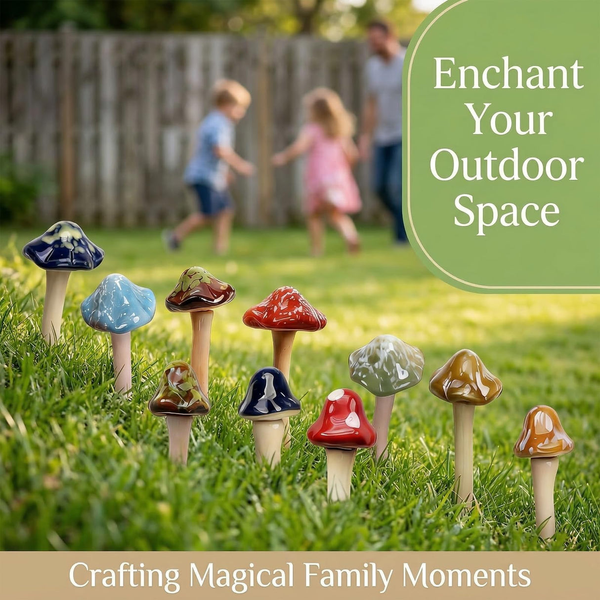 csjzzt 10 Pack Ceramic Garden Mushrooms, Garden Decor,Lawn Ornament Decor Mushrooms for Fairy Garden, Patio, Indoor Plant Pots, 4.7" Tall Pottery Mushroom Statues (10)