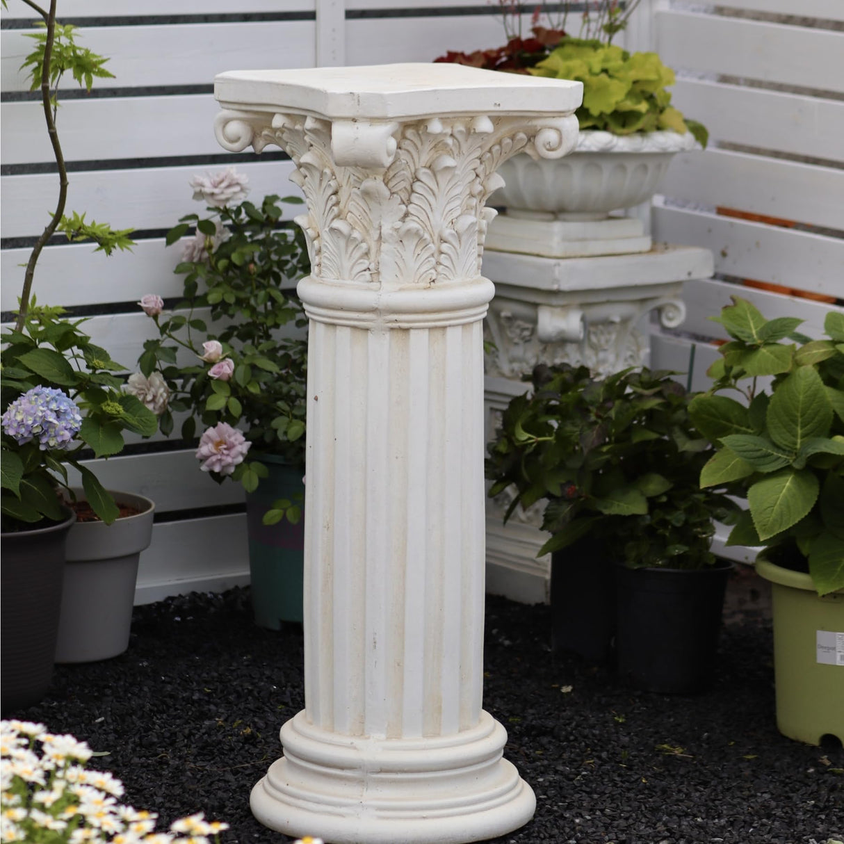 VISIBLE Decorative Roman Column Pedestal, Black Bronze, MGO Cement with Fiber, Classical Garden Pillar, Indoor Outdoor Decor (White, 33.5IN)