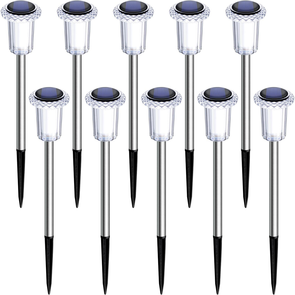 Gorrzai Solar Pathway Lights 10 Pack Christmas Solar Lights Outdoor Waterproof 6000K Cold White Yard Lighting, LED Stainless Steel Stake for Garden Outside Landscape Lawn Driveway Walkway Path