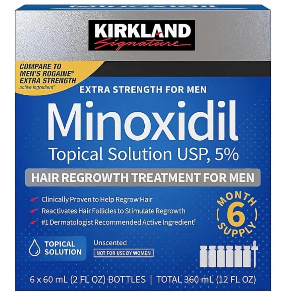 Kirkland Minoxidil 5% - 12 Month Supply for Men with General Thinning of Hair on Top of Scalp