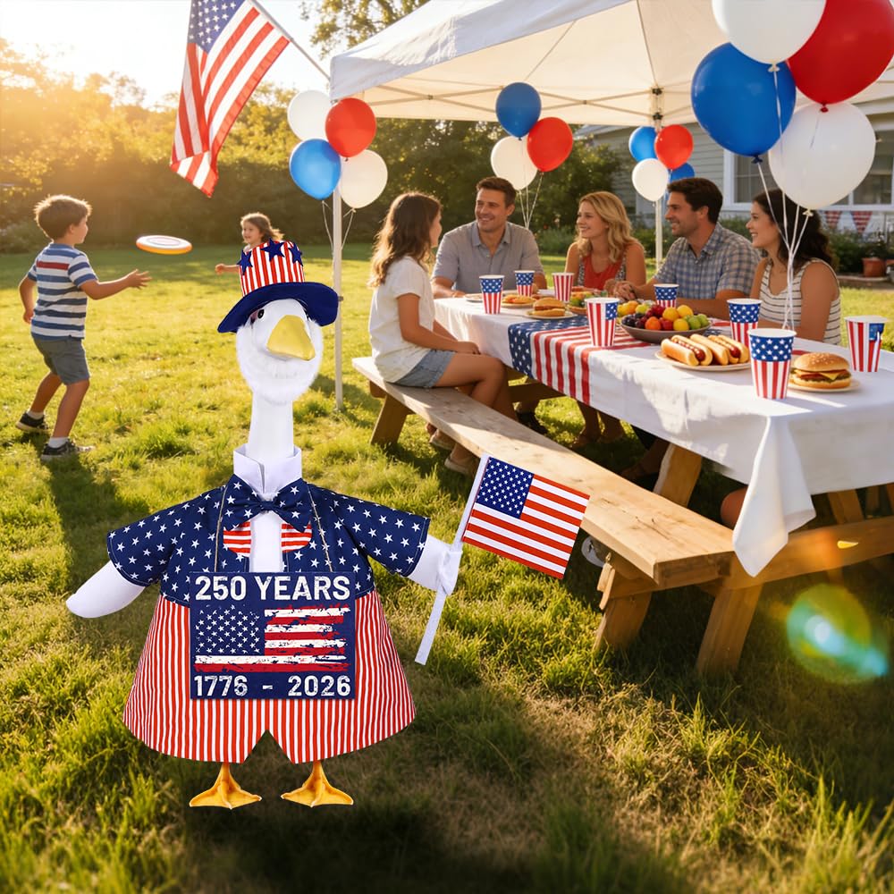 Celltestria 4th of July Goose Outfits for 23" Geese 250th Anniversary Sign Flag Goose Clothes Patriotic Porch Goose Costume for USA Independence Memorial Day Outdoor Patio Yard Lawn Garden Decoration