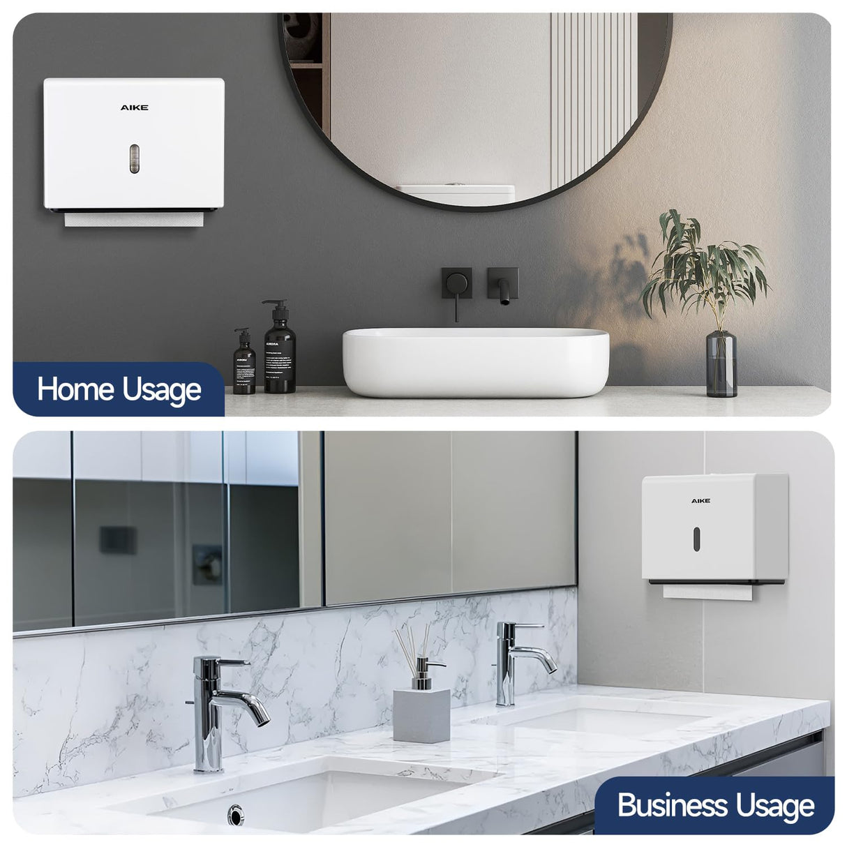 AIKE 200 Sheets Wall Mount Paper Towel Dispenser with Clear Window.Fit Multifold Paper Folded Size 10"x3.1" or Smaller,White Finish