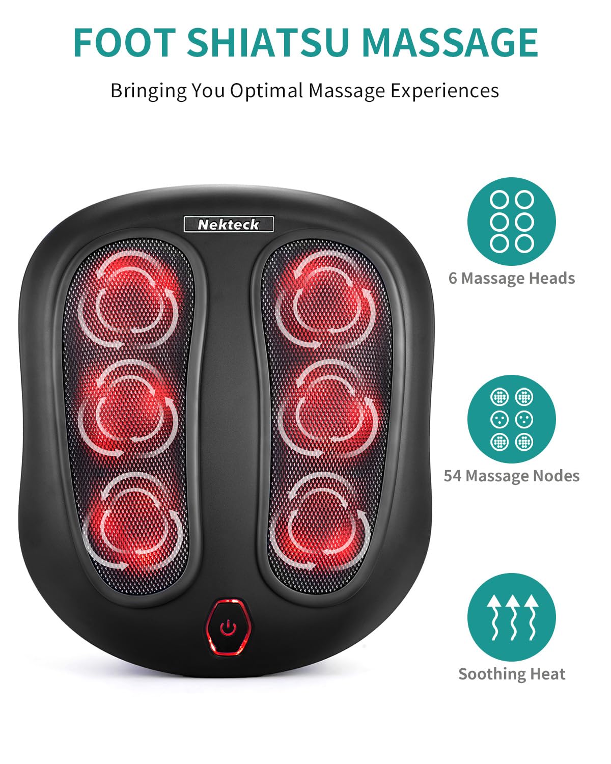 Nekteck Foot Massager with Heat, Shiatsu Heated Electric Kneading Foot Massager Machine for Neuropathy, Plantar Fasciitis, Feet Massage for Pain Relief, Circulation, Christmas Gifts for Man Woman Her