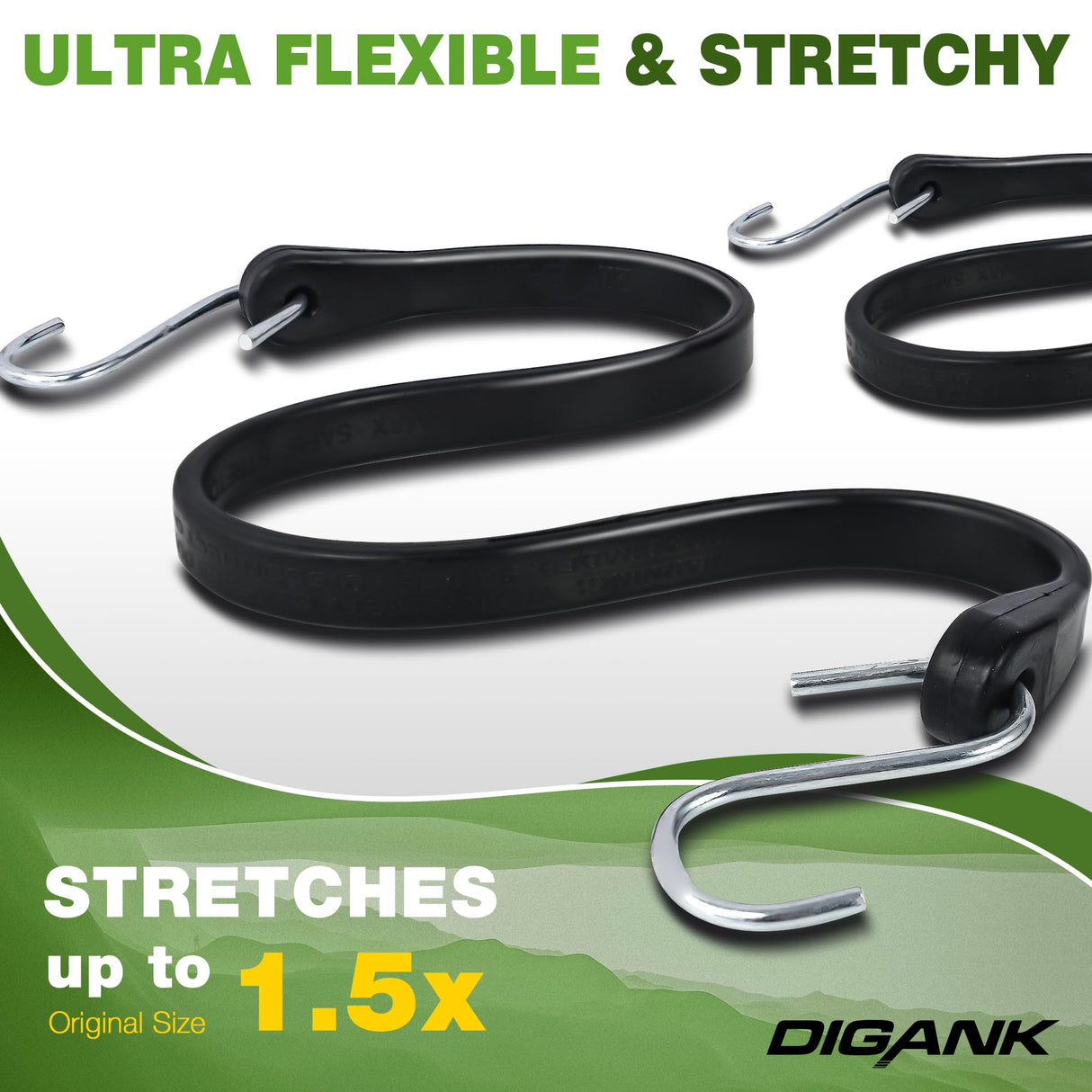 Bungee Cords with Hooks (10 Pack) Heavy Duty Outdoor Rubber Tarp Straps in 10", 15", 21", 31" Sizes, Crimped S Hooks for Cargo, Bikes, Camping Gear, Luggage - Max Stretch 1.5X, Load 180 lbs