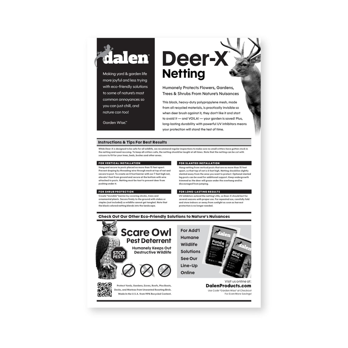 Dalen Deer-X Protective Netting for Gardens & Landscapes - 7 ft x 100 ft