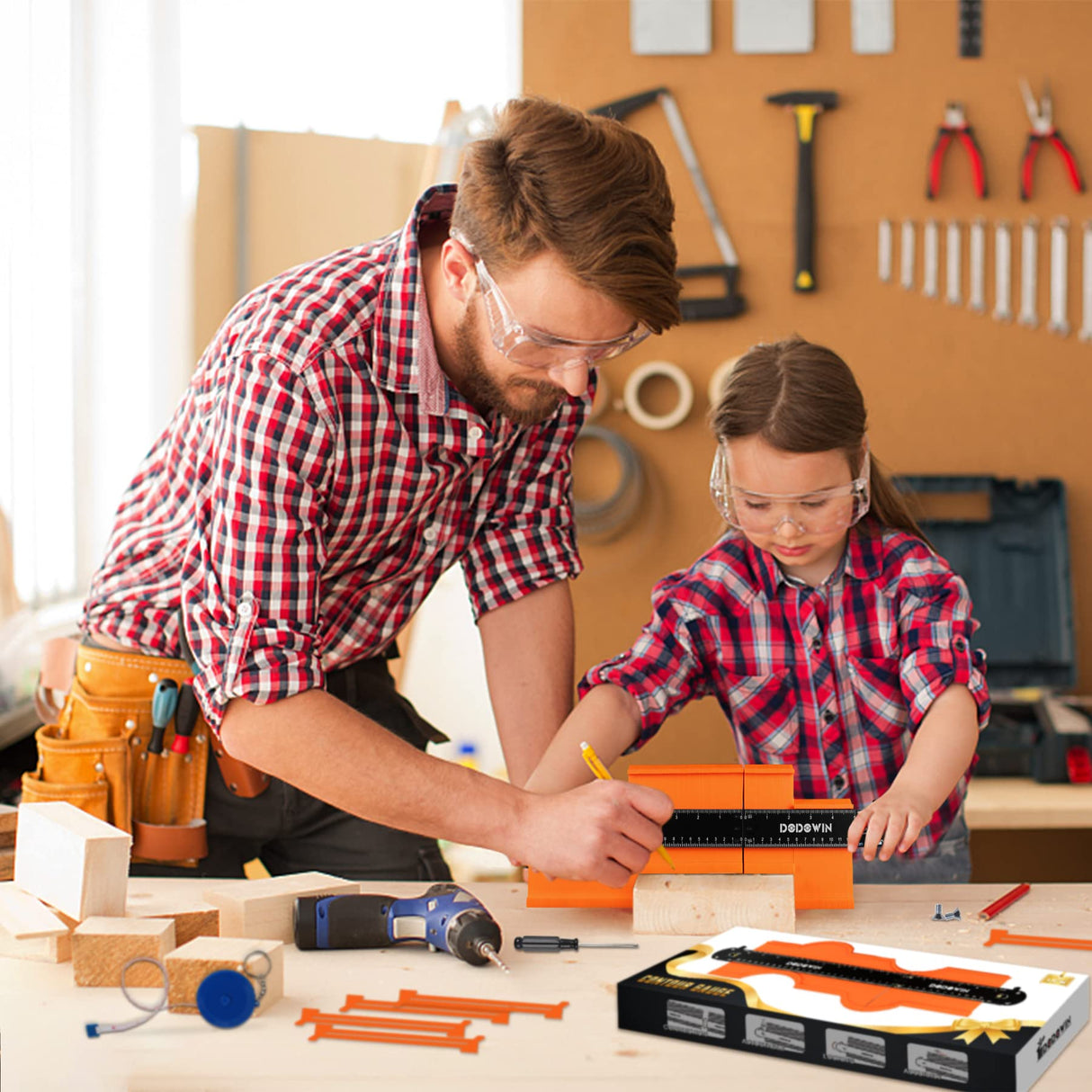 dodowin Connectable Contour Gauge 10+5inch, Mens Christmas Gifts for Dad Him Husband,Stocking Stuffers for Adult Men, Super Gauge Outline Shape Tool, Woodworking Tools,Anniversary Birthday Gifts Idea