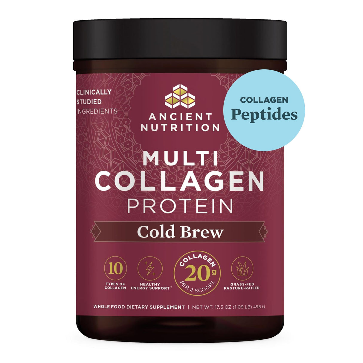 Ancient Nutrition Hydrolyzed Collagen Peptides Powder, Cold Brew Multi Collagen Protein for Women and Men, 40 Servings, Supports Skin and Nails, Gut Health, 17.5 oz