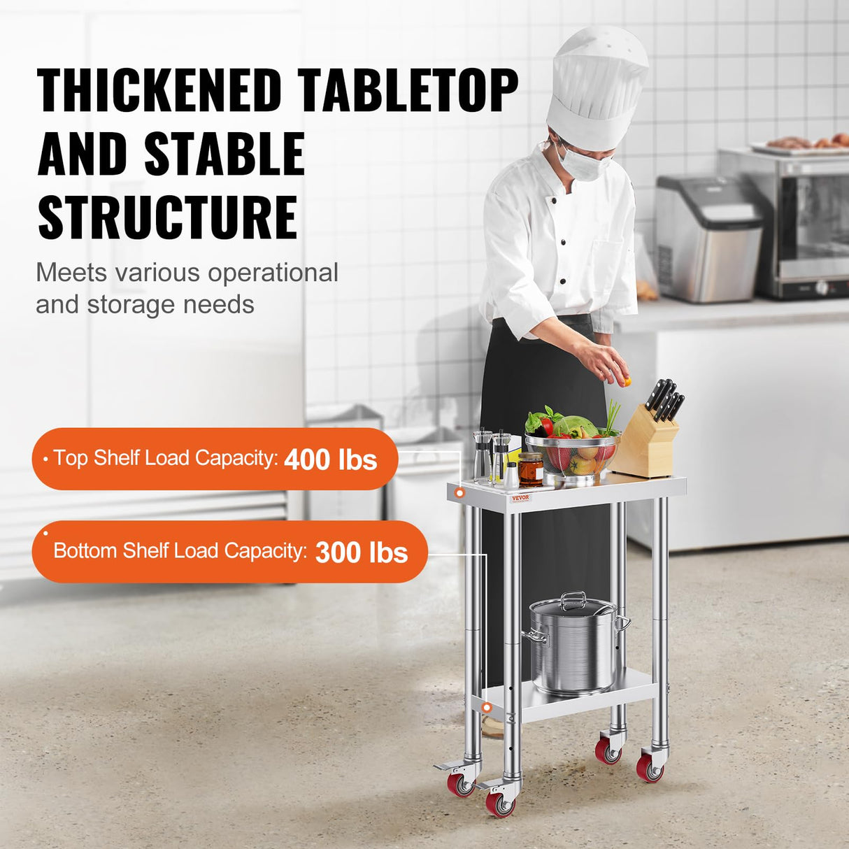 Vevor Stainless Steel Work Table with Wheels 24 x 12 x 32 Inch Prep Table with 4 Casters Heavy Duty Work Table for Commercial Kitchen Restaurant Business : Industrial & Scientific