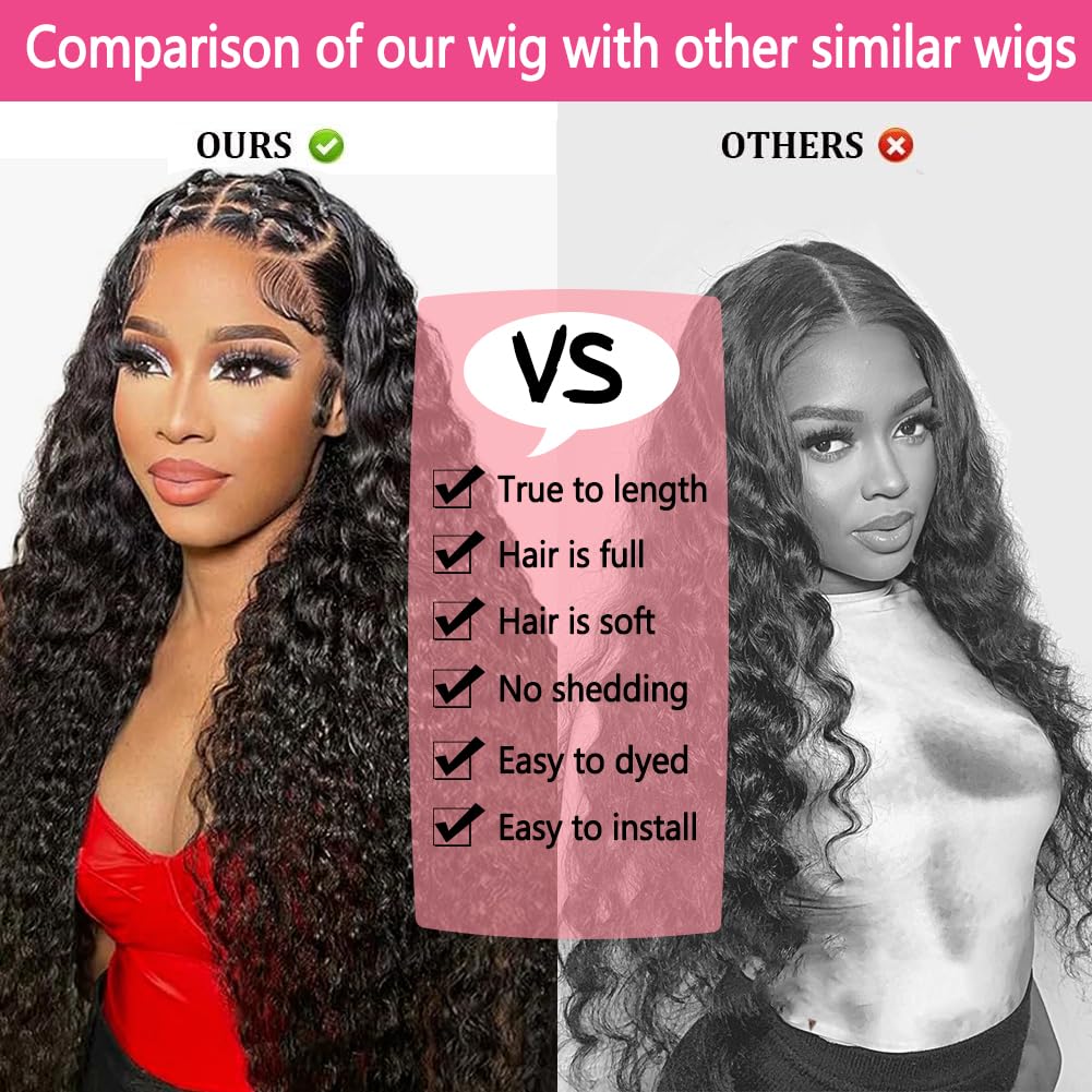 GYAJEP 32 inch Deep Wave Lace Front Wigs Human Hair 13x6 HD Lace Front Wigs Human Hair Pre Plucked 200% Density Deep Wave Wig Human Hair with Baby Hair Natural Color