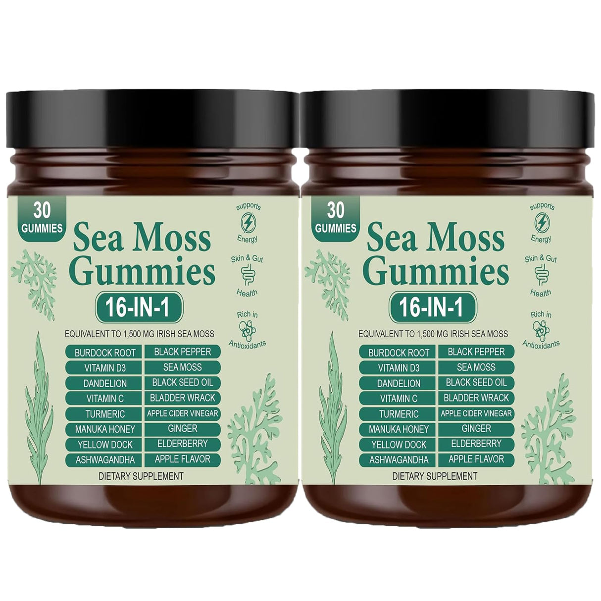 16 in 1 Sea Moss Gummies | Sea Moss Gummies for Women Men with Black Seed Oil, Burdock Root, Bladderwrack, Manuka Honey, and 10 More