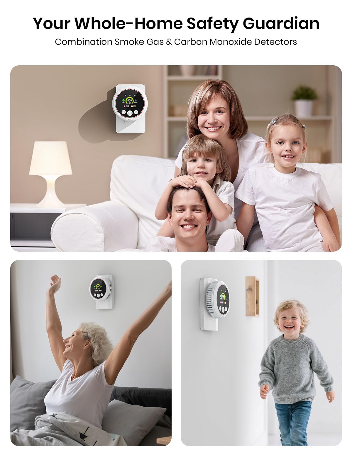 Carbon Monoxide Detectors, 5-in-1 Smoke Detector, Travel Carbon Monoxide Detector, Natural Gas Detector Combustible Gas Detector, and Temp/Humidity Detectors, Real Time Display